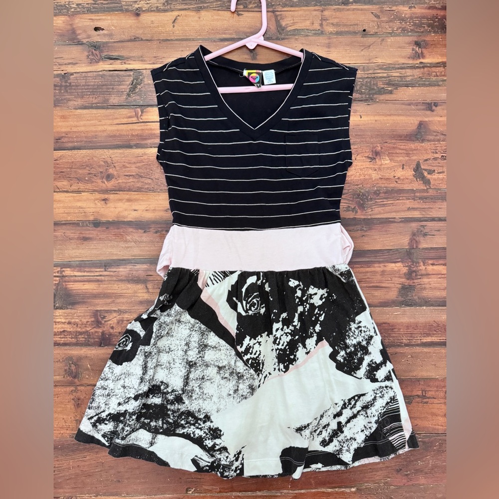 Striped Black and White with Floral Bottom Dress